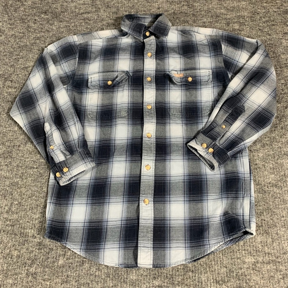 Carhartt Shirt Mens S Blue Plaid Flannel Cotton Long Sleeve Heavyweight Grunge - Picture 1 of 11